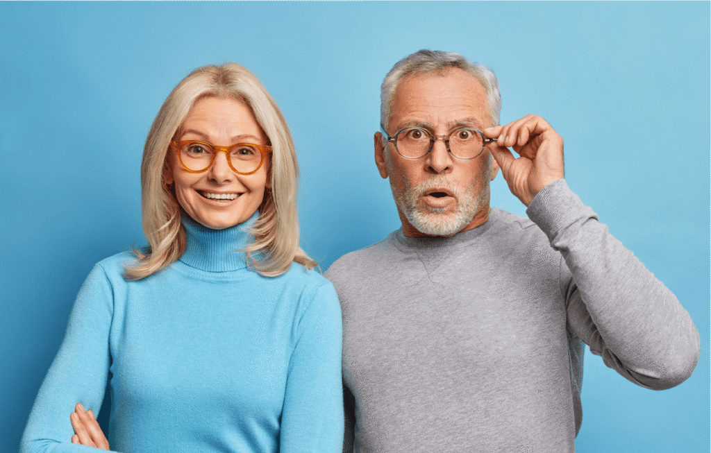 Emotional Prep for Retirement - Thor Wealth Managment, Inc. Couple reacting or showing emotions to retirement preparation