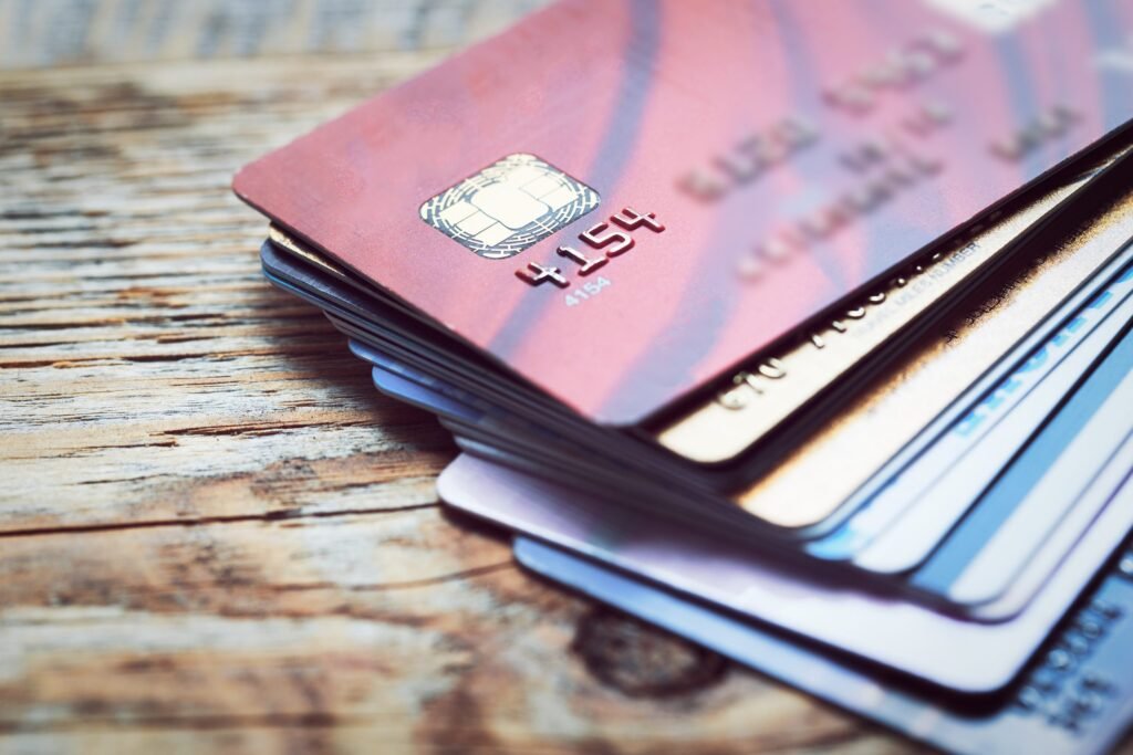 Stack of different colored credit cards