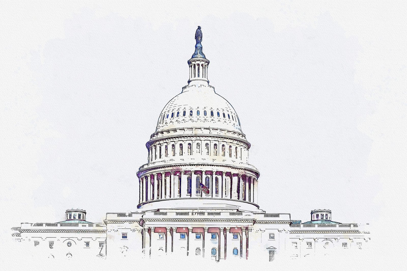 Watercolor sketch or illustration of a beautiful view of the US Capitol building in Washington DC in the USA - Thor Wealth Managment, Inc. secure